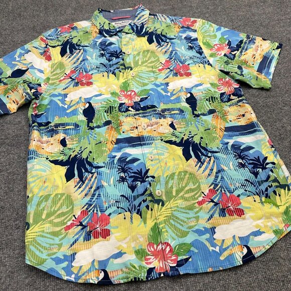 Tommy Bahama Shirt Men's Medium Multicolor Tropical Print Hawaiian Button-Up - Picture 3 of 9